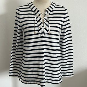 Kate Spade Lace Up Stripe Navy & White Nautical Shirt Top